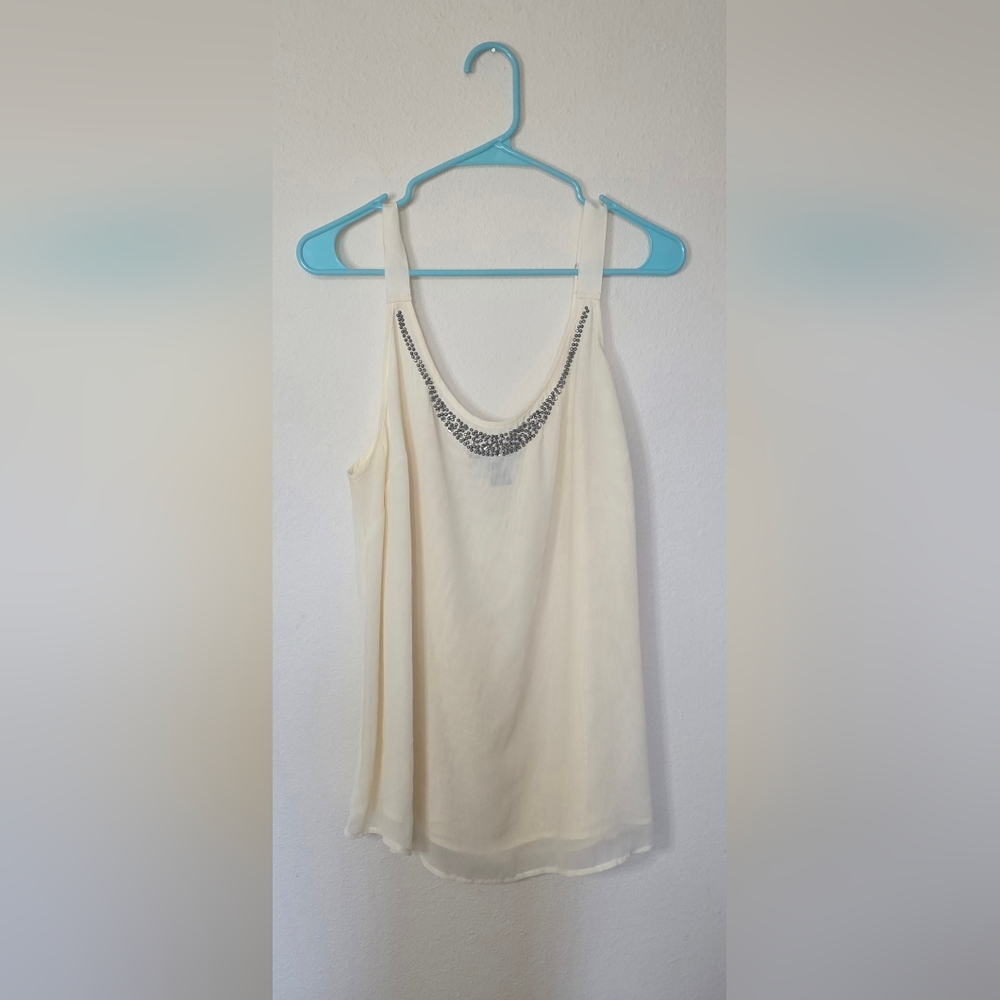 Lane Bryant Ivory Beaded Chiffon Neutral Lightweight Tank Top Sleeveless Size 22